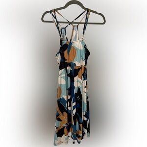 Floral Midi Dress in Blue and Tan women’s XL